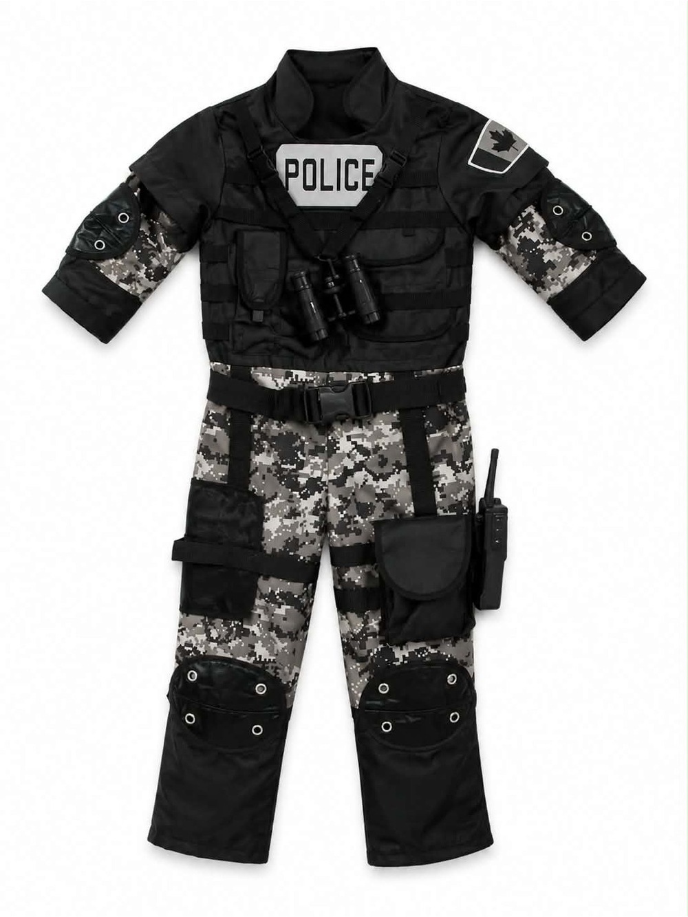 Police Tactical One Piece Costume Black & Gray Camouflage – Size 5/6 Kids EUC